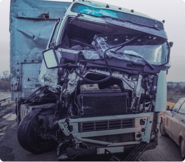 Damaged bus after a collision on an Illinois road
